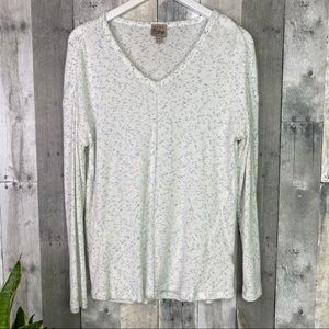 COMO VINTAGE NWT Blue White Speckled Heathered Ribbed Top Long Sleeves Sz Large